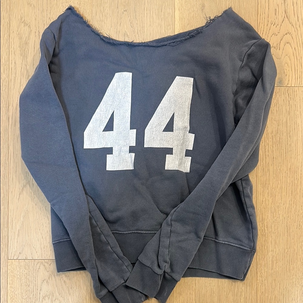 Brandy Melville Gray off the shoulder Sweater with White Number